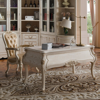 皇家洛克家具 法式全实木书桌椅组合欧式白蜡木办公桌奢华书房电脑