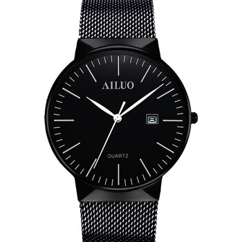 艾诺(ailuo)手表男士钢带休闲运动多功能男表情侣手表 全钢全黑黑面银
