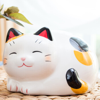 窑招财猫驱蚊器陶瓷摆件 蚊香炉 香插 日本进口生日结婚礼物 乳白色