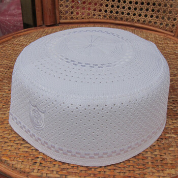 斋月透气打孔穆斯林用品纯白色礼拜帽精品清真寺男士回族帽子 白色