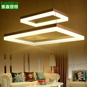 
                                        弗森照明 创意LED吊灯亚克力铝材吊灯餐吊灯餐厅吊灯现代简约灯饰2008 双层80*50+60*30 方形                