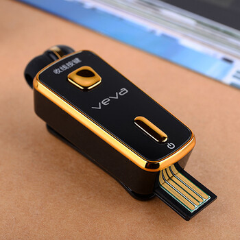 VEVA V8 入耳式防噪音4.0运动车载音乐蓝牙耳机商务伸缩领夹耳塞式立体声通用 黑色金边