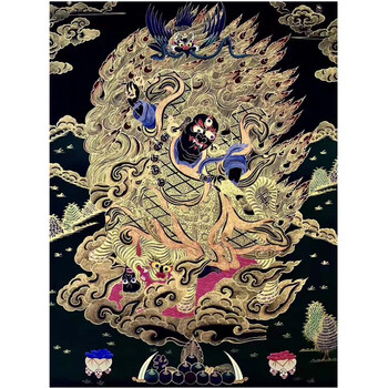 (尼泊尔)lama 黑金彩唐 《愤怒莲师》收藏珍品 唐卡画师