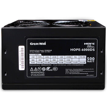 长城（Great Wall）额定500W HOPE-6000DS电脑电源 （双8PIN/75cm长线材/温控风扇/宽幅/独立开关）