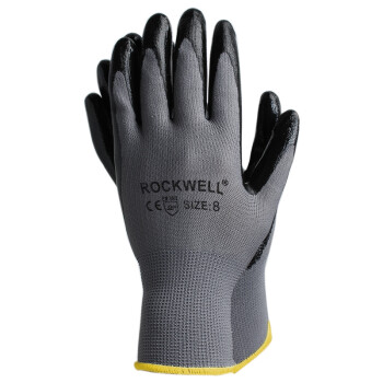 瑞珂韦尔（Rockwell）劳保手套丁腈橡胶涂掌手套透气耐油耐磨工作手套NL1003黑色10副 M