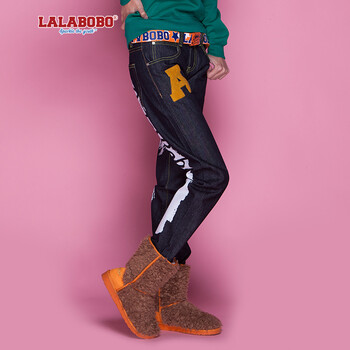 清 LALABOBO  女裤直筒显瘦休闲大码裤 赤耳大A直筒牛仔裤 漂白 25码