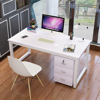 笔记本电脑桌台式家用写字台钢木书桌 现代简约办公桌子 全白色 100*