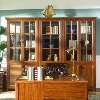 欧瑞家具 迦南美地实木书柜 美式乡村水曲柳组合书柜 书架书房家具