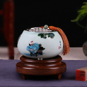 
                                        巴蜀一品 茶叶罐陶瓷密封罐 便携普洱储物罐纯锡罐茶具 遛鸟图 商务礼品礼物送领导长辈客户                