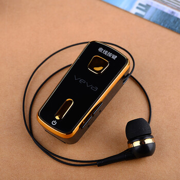 VEVA V8 入耳式防噪音4.0运动车载音乐蓝牙耳机商务伸缩领夹耳塞式立体声通用 黑色金边