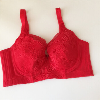 款大码文胸95d全罩杯聚拢调整型大红显小无海绵5排扣胸罩内衣 红色 85