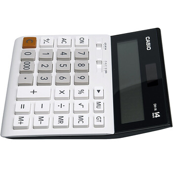 卡西欧（CASIO）DH-14-WE 中型无声款 14位大额计算 双电源 超宽计算器 白色 专业计算系列