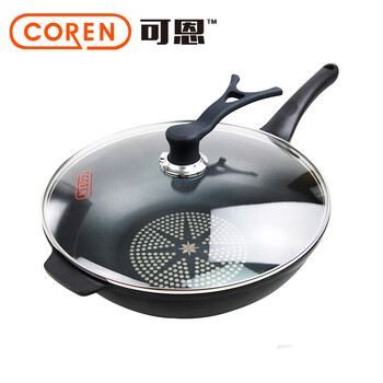 韩国coren IH32cm钻石不粘炒锅 无油烟铁炒菜平底锅 所有炉具通用平底锅