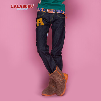 清 LALABOBO  女裤直筒显瘦休闲大码裤 赤耳大A直筒牛仔裤 漂白 25码
