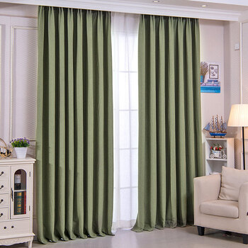 阻燃卧室遮阳棉亚麻落地窗帘纯色定做sn2727 草绿色(挂钩/打孔请备注)