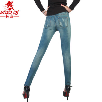 标奇春季女装新款显瘦时尚修身弹力小脚牛仔裤女 26314202 浅蓝色53 28码