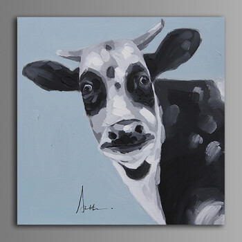 现代手绘动物装饰画 卡通奶牛 卧室 餐厅挂画 60*60cmb款无框
