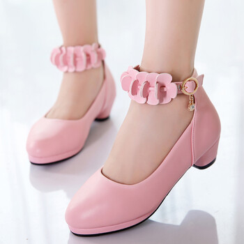 开辛女童皮鞋韩版新品儿童中大孩小高跟公主鞋学生演出单鞋子 粉红色