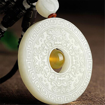 琬瑶 和田玉仿古纹玉吊坠男款玉璧饕餮纹男款挂件