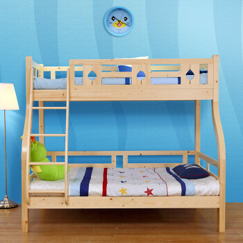 A家 儿童实木双层子母床 直梯款床+上下床垫 1.5m*1.9m