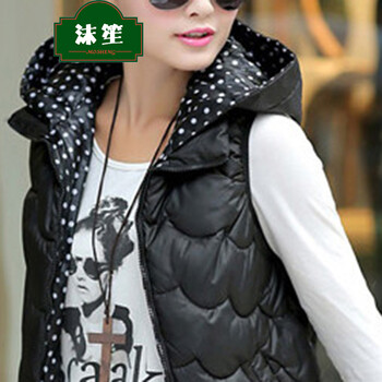 沫笙2015冬季新款韩版时尚连帽羽绒棉马甲女m4907 黑色 L