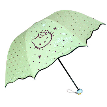 hello kitty荷叶边三折伞kt猫黑胶晴雨伞银胶学生伞时尚女士 430802