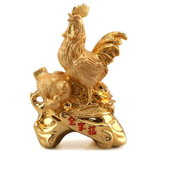 聚满福 一家三口鸡摆件 办公室装饰品 结婚礼物家摆设 款式一 金色 9*