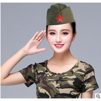 广场舞水兵舞帽子女全新船帽军帽 水兵舞鞋套红演出 军绿帽子