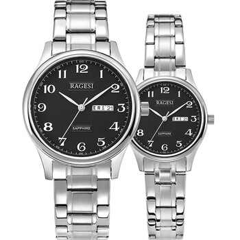 雷格诗(ragesi)中老年手表男女款石英表老人大字盘防水女表钢带情侣表
