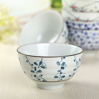 
                                        山田烧陶瓷碗套装 釉下彩(4.5英寸)米饭碗日式和风餐具(6只装) 混色装                