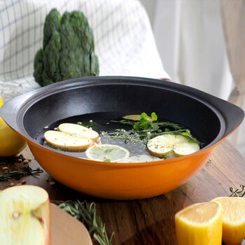 御壶堂 家用厨房彩色涂层双耳柄平底煎锅火锅汤锅 28*9.5cm