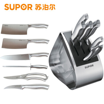 
                                        苏泊尔（SUPOR） 不锈钢菜刀切片刀剁骨刀厨师刀水果刀磨刀棒厨房剪七件套刀T0914Q                
