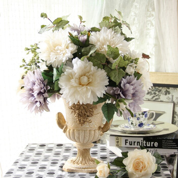 美式大丽花假花仿真花艺客厅装饰花摆件树脂花瓶绢花卉