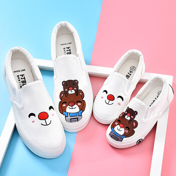 子鞋母女鞋儿童帆布鞋韩版手绘鞋卡通母子鞋低帮板鞋小白鞋布鞋 熊 28