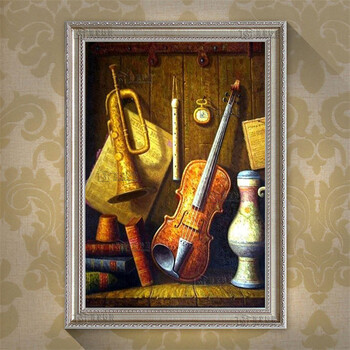 油画 欧美式壁画 餐厅玄关壁炉有框装饰挂画 古典静物怀旧乐器小提琴