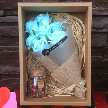 创意礼物送女友浪漫情人节女生闺蜜生日玫瑰香皂花花束礼盒 天蓝色