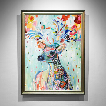 卓林 简约欧式电箱装饰画玄关壁画沙发背景客厅挂画招财鹿手绘油画