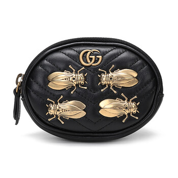 gucci 古驰 女士黑色gg金属昆虫图案皮革腕包零钱包 488424 d8g2t