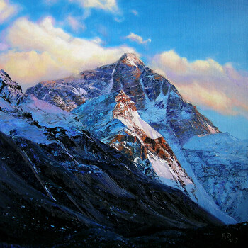 著名油画家凡丁《霞映珠峰》原创精品