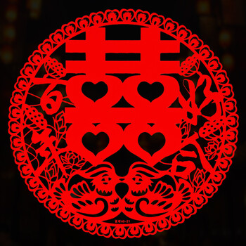 结婚用品喜字婚房装饰绒布静电贴双喜窗花门贴布置喜字 百年好合鸳鸯