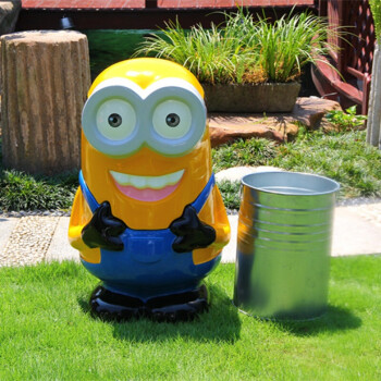 玻璃钢垃圾桶学校幼儿园可爱卡通果壳箱大号动物垃圾箱回收物 小黄人