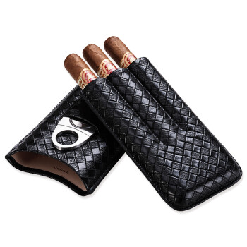 茄龙 （CIGARLOONG）雪茄保湿皮套旅行便携式三支装配雪茄刀 雪茄烟具配件礼盒包装 黑色