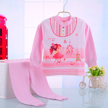 婴儿内衣套装宝宝春季纯棉布衣服薄款套头1-3岁开肩服 粉红色 90cm