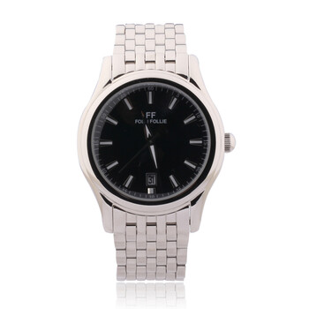 follifollie芙丽芙丽精钢圆形带日历男士手表 wt5t016bd 黑色