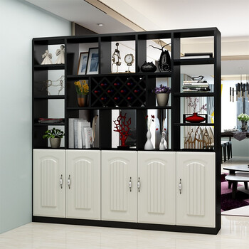 玄关柜隔断酒柜鞋柜门厅间厅柜双面屏风简约现代展示装饰柜子 五门 黑