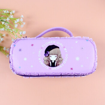 学生文具盒女可爱密码锁铅笔袋生活日用创意家居 7226花花姑娘紫色