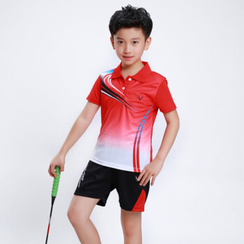 芳菲莎（Fangfeisha） 儿童小学生男女款羽毛球服运动套装速干童装短袖乒乓球衣运动套装身服套装 3862+3616红色 XXL