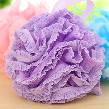 加厚蕾丝边沐浴球大号搓澡巾泡沫海绵洗澡擦儿童浴球浴花 紫色 60g