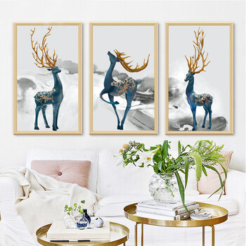 美岸(meian) 十字绣客厅新款水墨三联鹿钻石画钻石绣 三股棉线 170*