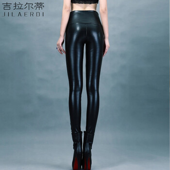 吉拉尔蒂2017春新款女士高腰pu皮裤加绒大码紧身打底裤外穿小脚铅笔裤S118 黑色 S